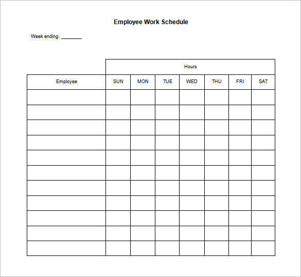 blank employee daily work schedule template