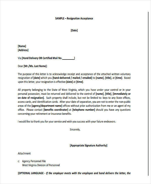 board resignation acceptance letter template