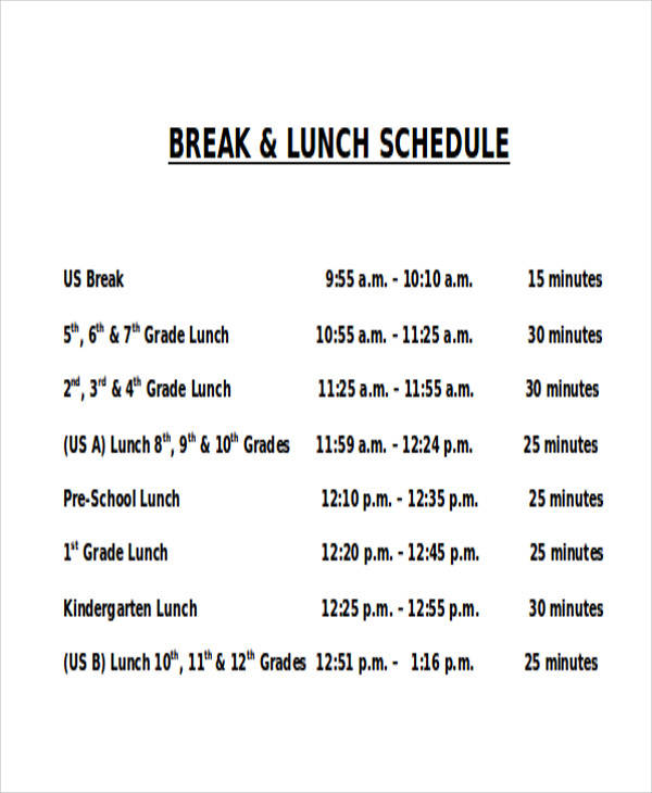 FREE 14 Lunch Schedule Samples And Templates In PDF MS Word