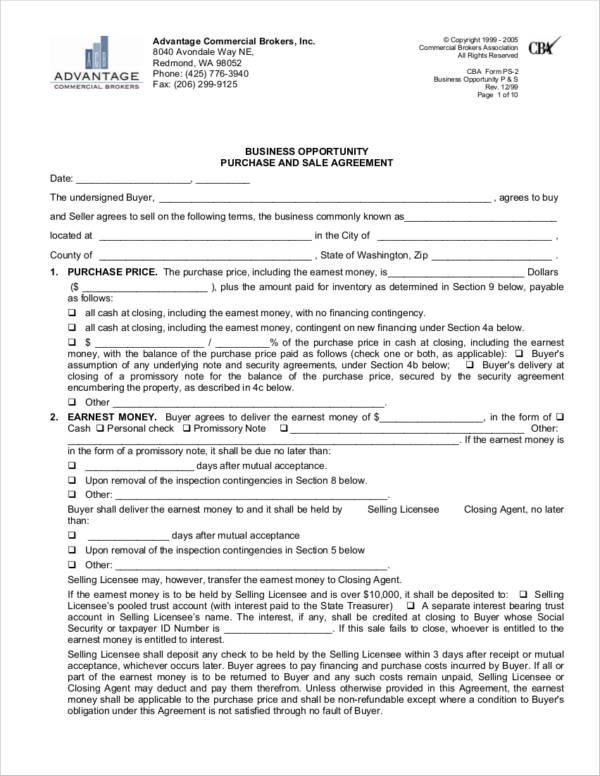 business opportunity purchase and sale agreement