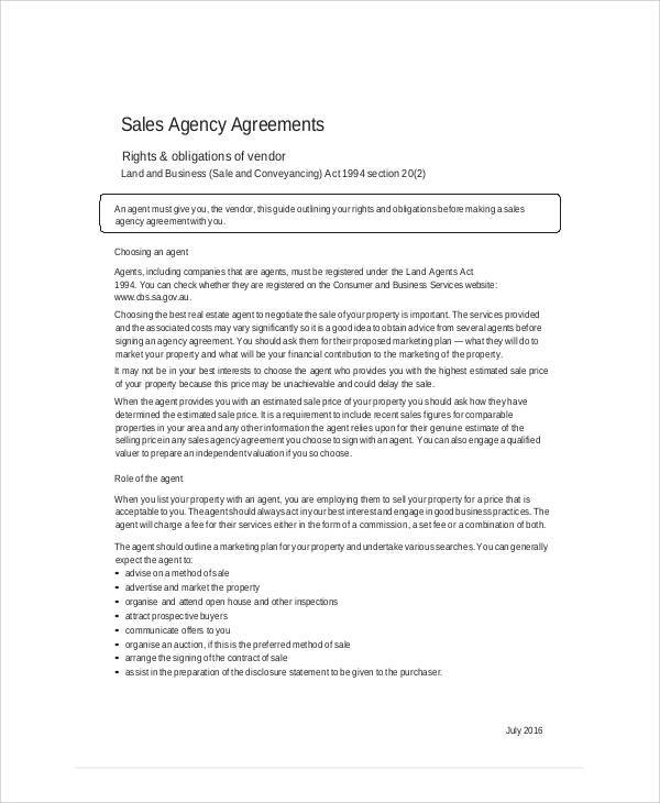 business sales agency agreement