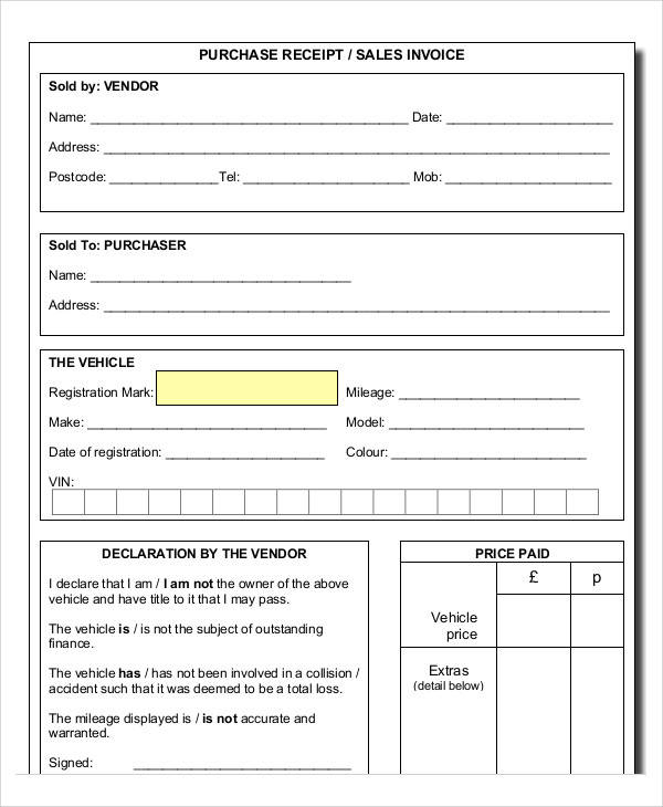 Receipt Of Purchase Template