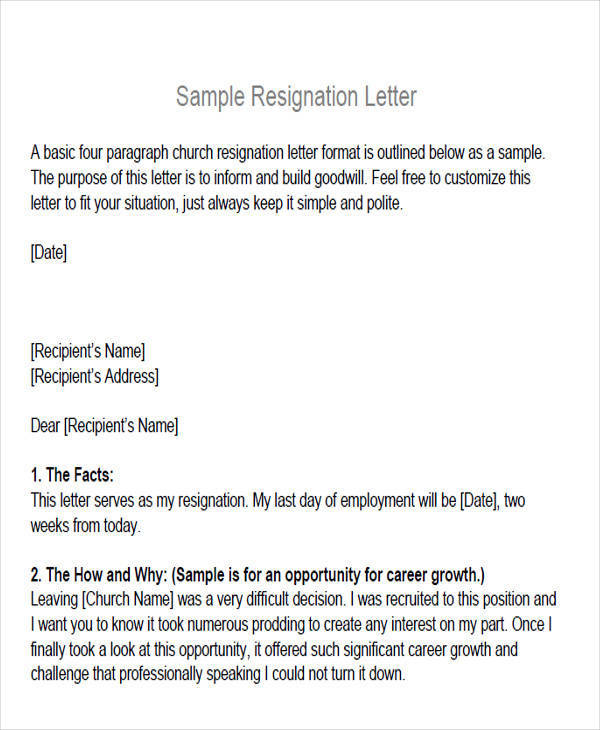church membership resignation letter format