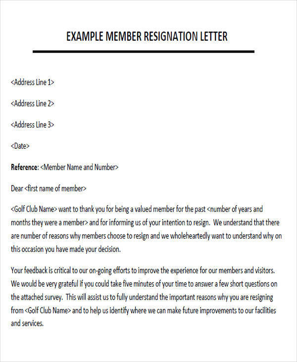 club membership resignation acceptance letter sample