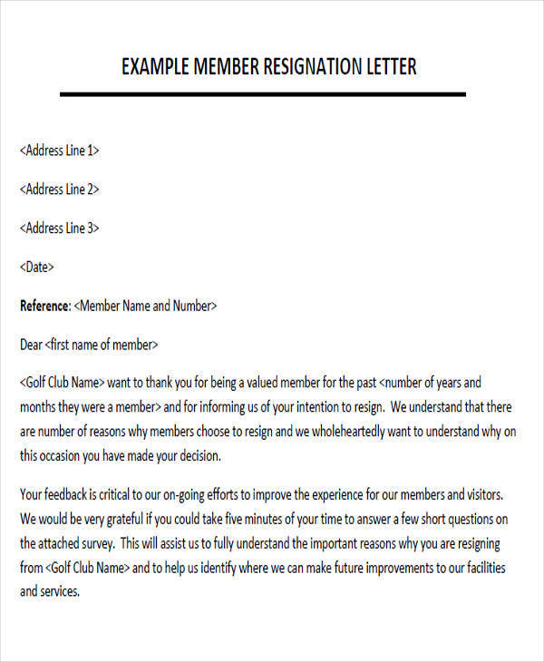 free 6 membership resignation letter samples and templates