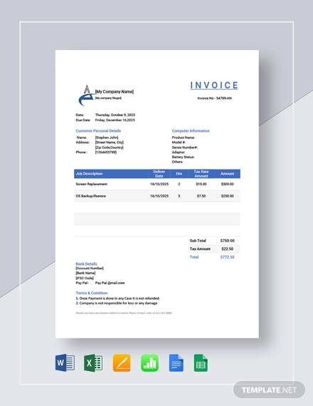 computer repair invoice template1