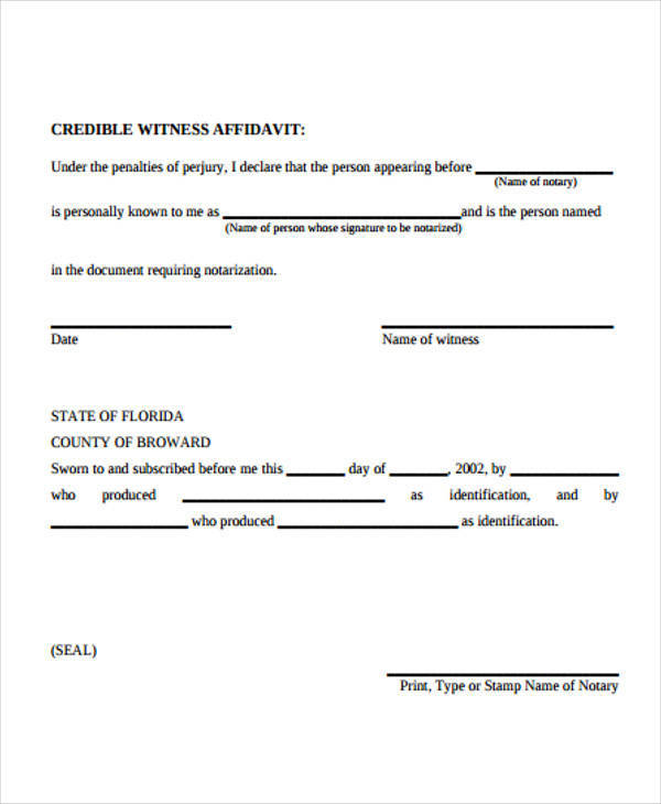 credible witness affidavit form