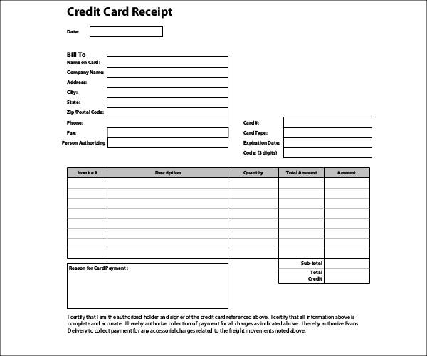 Printable Credit Card Receipt Template