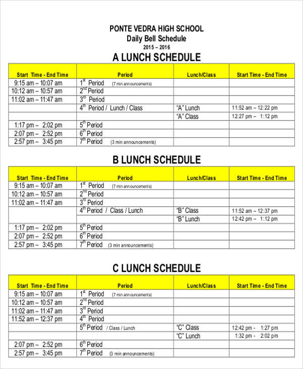 Free 14 Lunch Schedule Samples And Templates In Pdf Ms Word