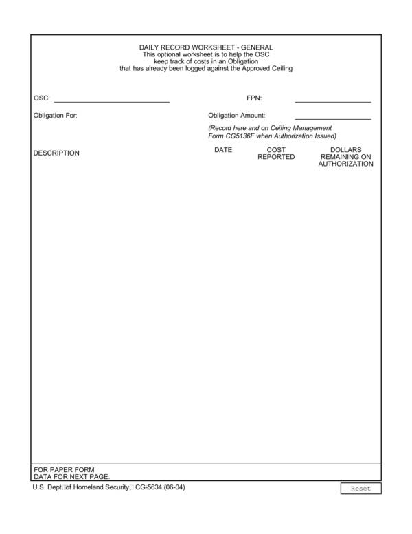daily record worksheet