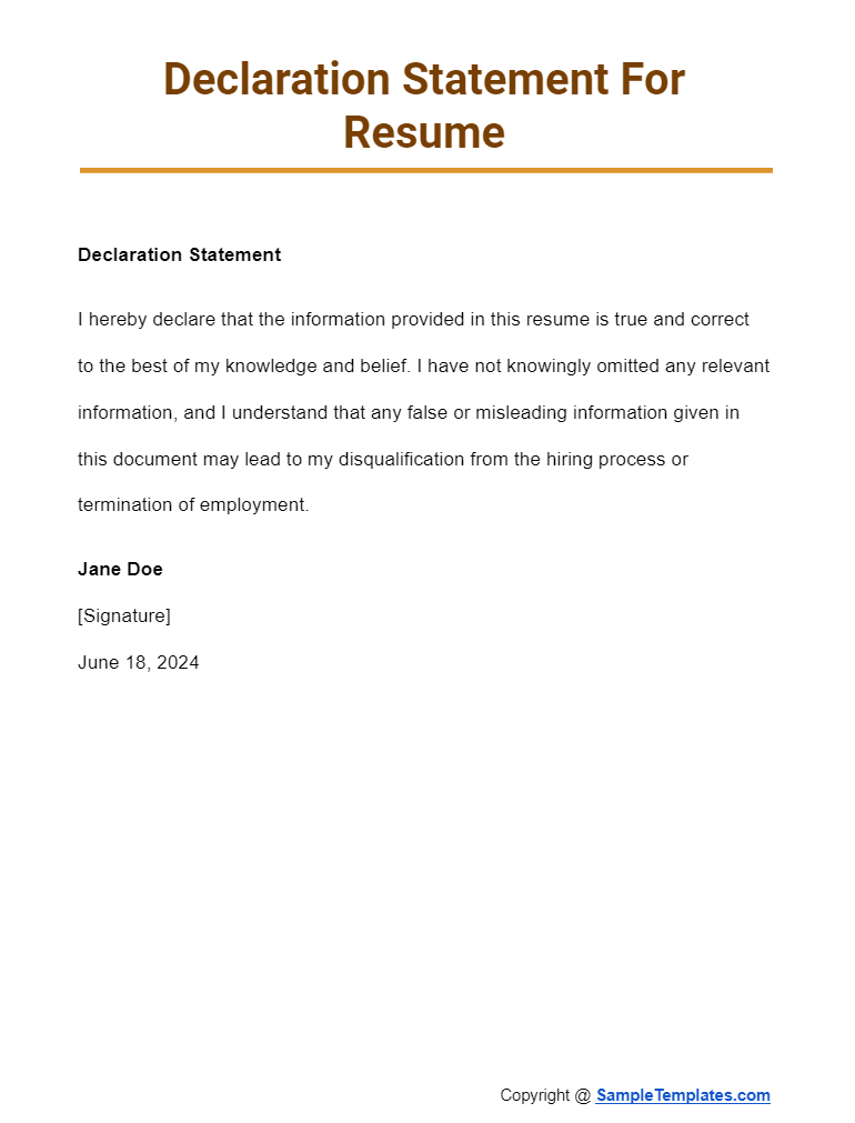 declaration statement for resume