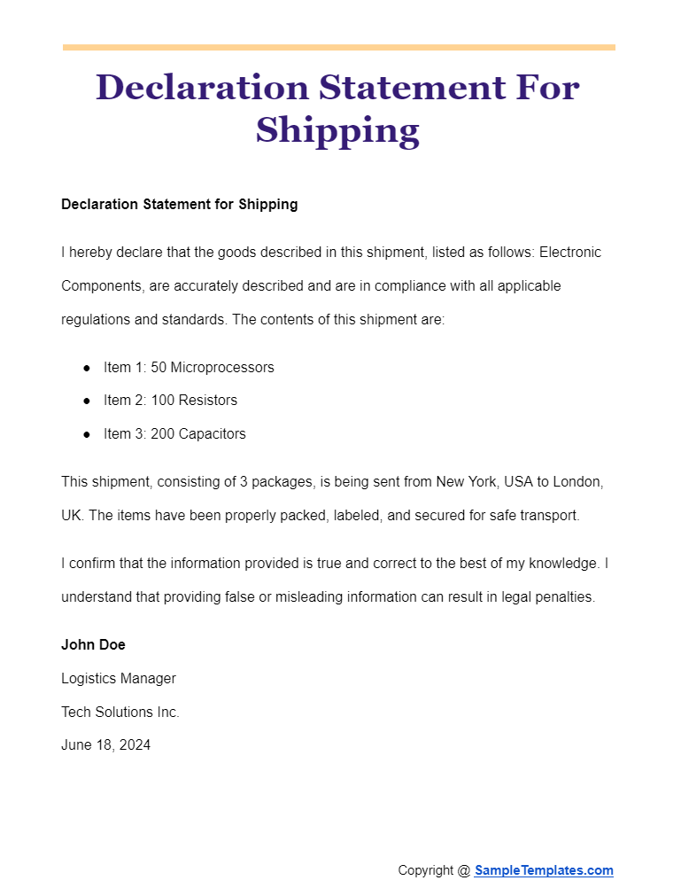 declaration statement for shipping