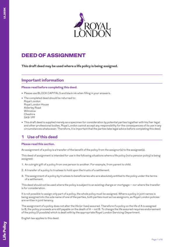 deed of assignment plural form