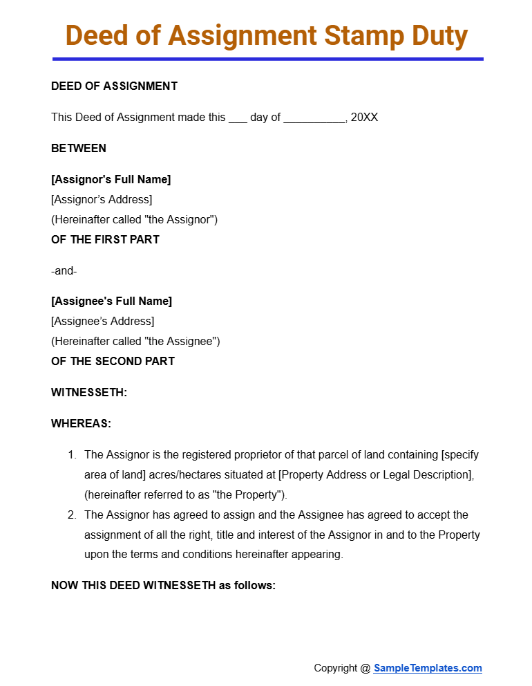 deed of assignment stamp duty