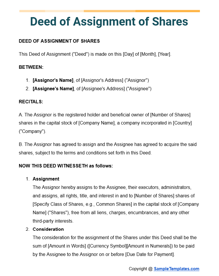 deed of assignment of shares