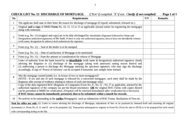 discharge of mortgage checklist template