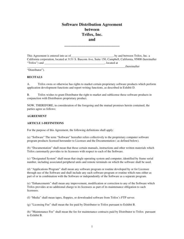 distribution agreement template for software 1