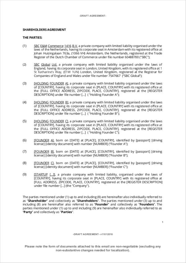 Shareholders Agreement Template For Small Business