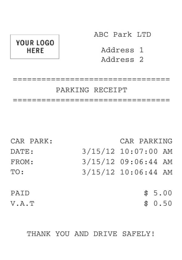 parking garage receipt template pdf template