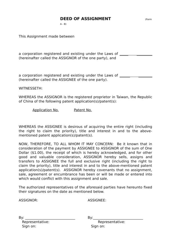 deed of assignment rate