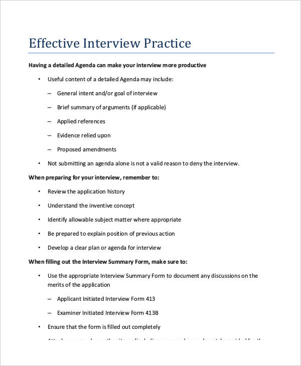 effective interview practice agenda template