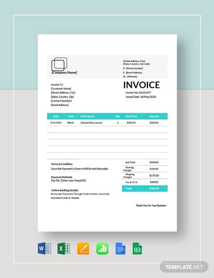 equipment invoice template