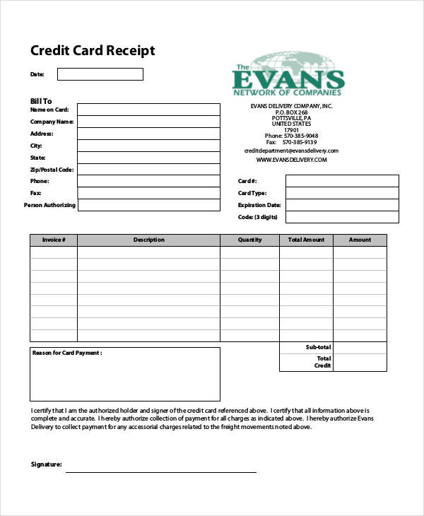 FREE 8+ Credit Card Receipt Templates in PDF