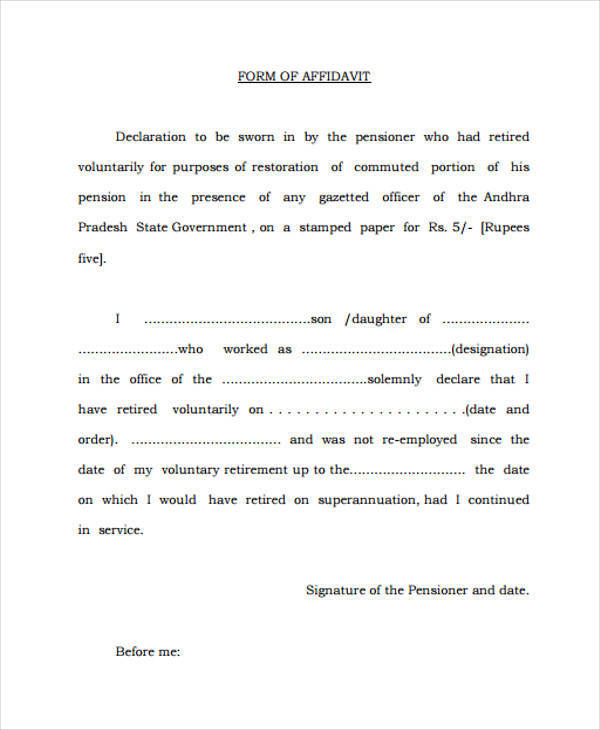 example sworn affidavit form
