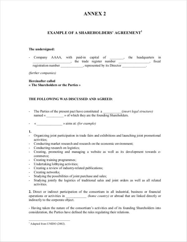 Unanimous Shareholder Agreement Template