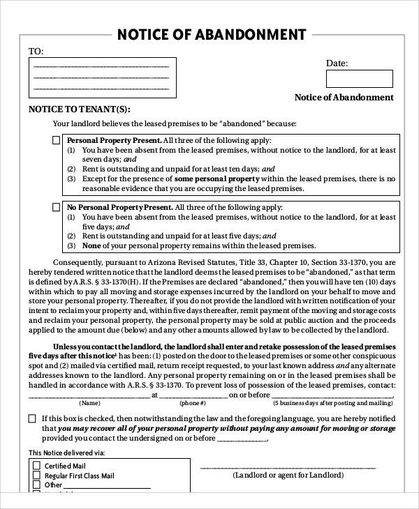 free abandonment notice template