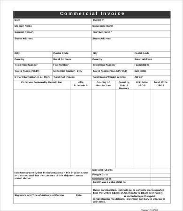 free commercial invoice template1