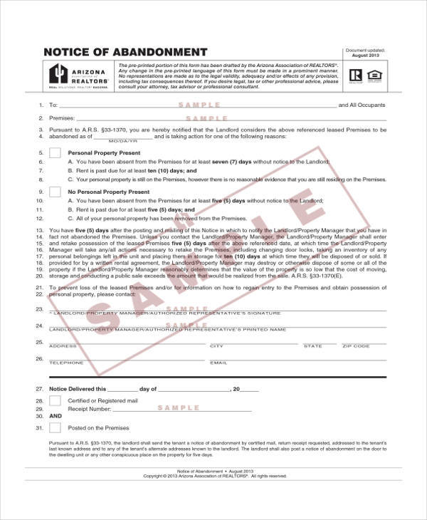 free notice of abandonment template