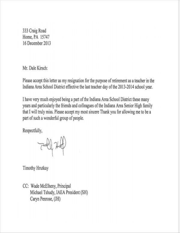 Free 11 Teacher Resignation Letter Samples And Templates In Pdf Ms Word