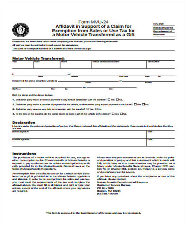 gift tax affidavit form