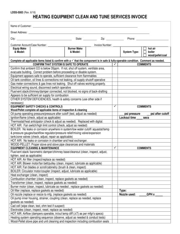 heating equipment invoice template