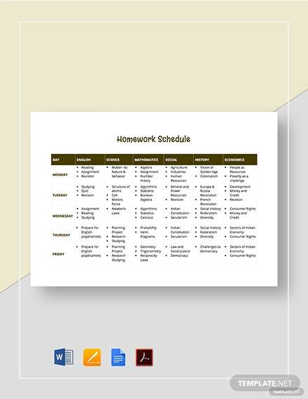 homework schedule template1