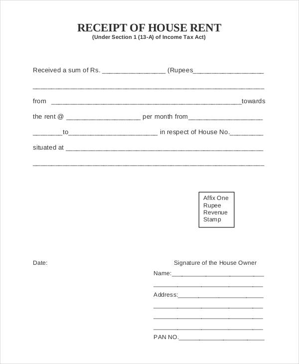 house rent receipt template