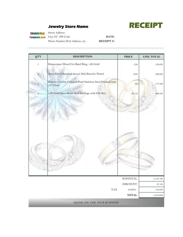 jewelry receipt template