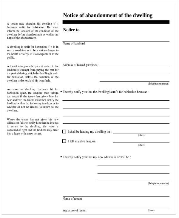 landlord abandonment notice template