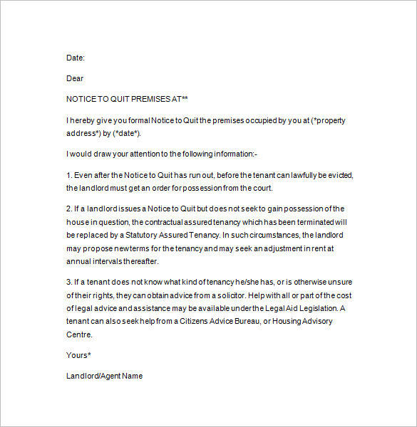 landlord notice to quit