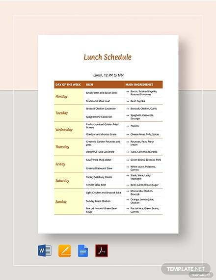 lunch schedule template