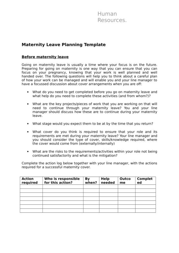 maternity leave schedule planning template