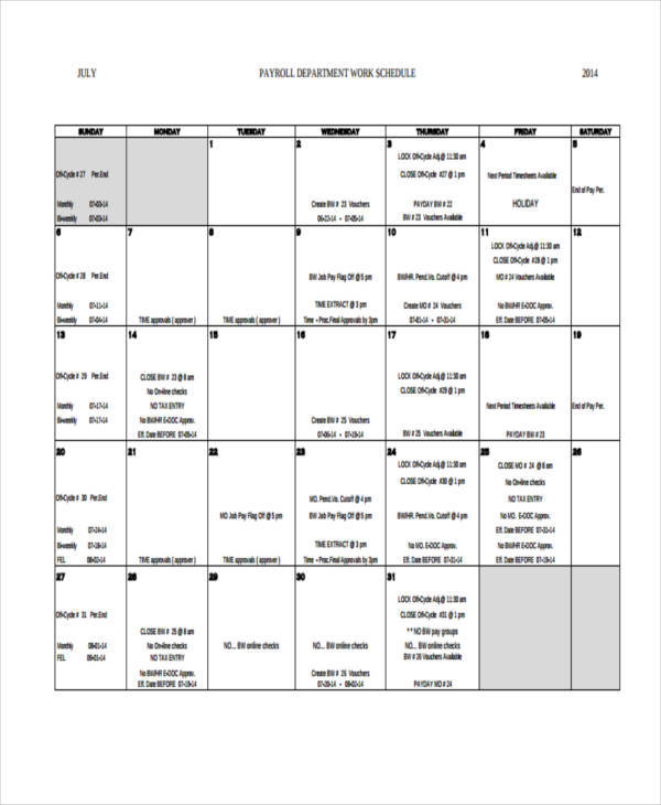 monthly job schedule