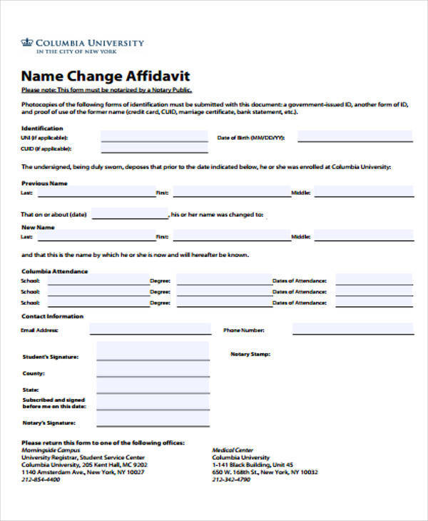 name change affidavit