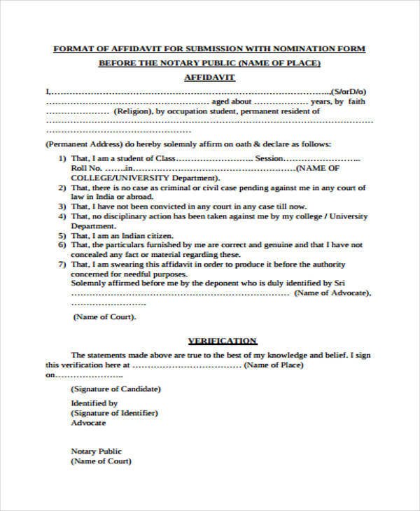 notary public affidavit form