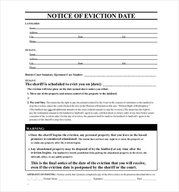 notice of eviction date