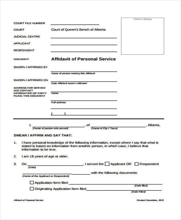 personal service affidavit form