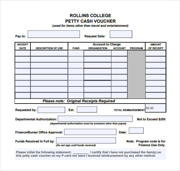 petty cash receipt form template