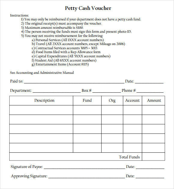 petty cash receipt with use instructions