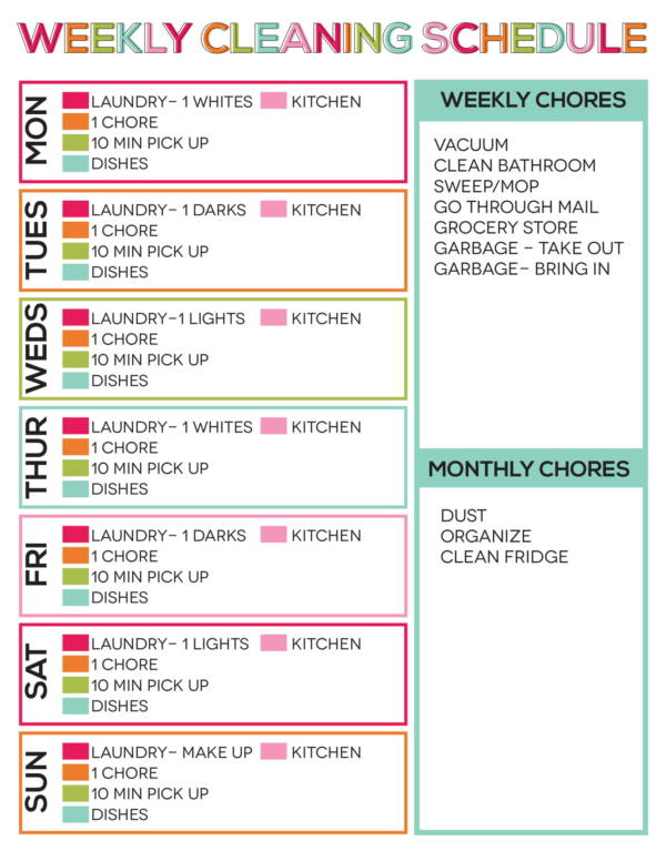 printable cleaning task schedule template